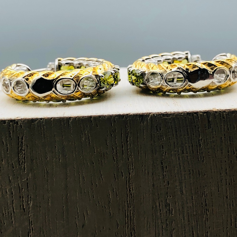 Karis Hoop Earrings Simulated Peridot Green Gold Tone Silver Tone Mixed Metal - Picture 7 of 10